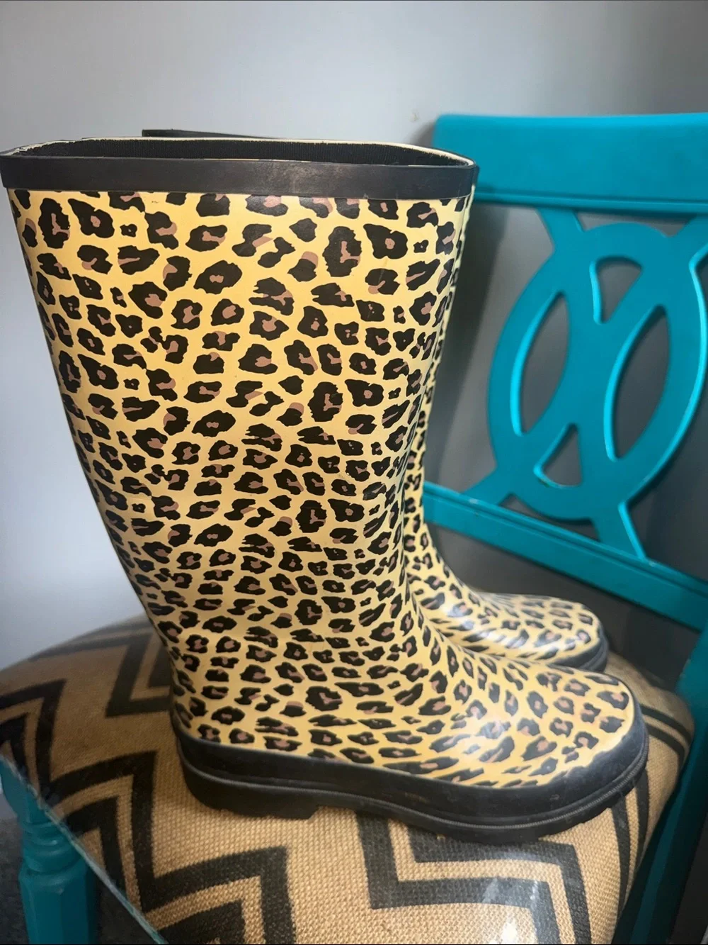 Rampage Leopard Print Yellow & Black Rain Boots